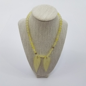 ! Necklace leaf green beaded transparent gold tone‎